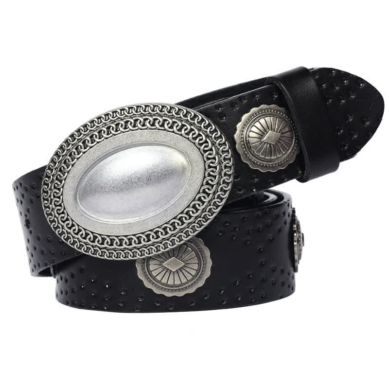 Cintura in pelle con fibbia ovale vintage da uomo