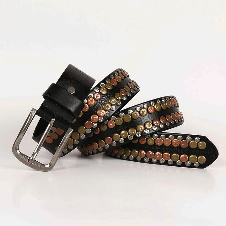 Cintura da uomo in pelle con borchie e bottoni multicolori