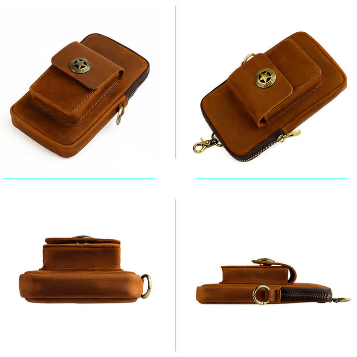 Borsa da viaggio in pelle per cintura, porta cellulare e sigarette