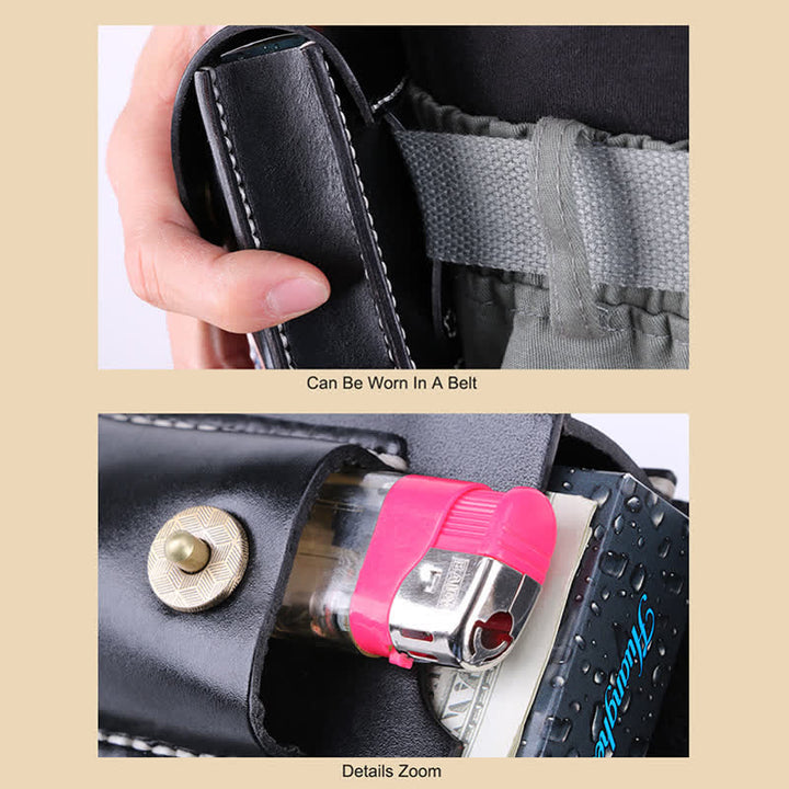 Mini custodia portatile per sigarette in pelle con cintura