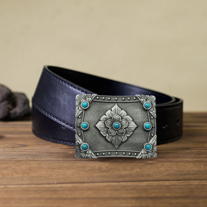 Cintura in pelle con fibbia rettangolare turchese western fai da te da uomo