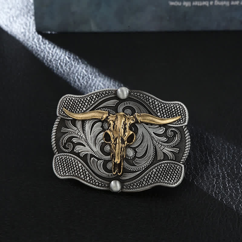 Cintura in pelle fai da te con fibbia a forma di toro Texas Longhorn da uomo
