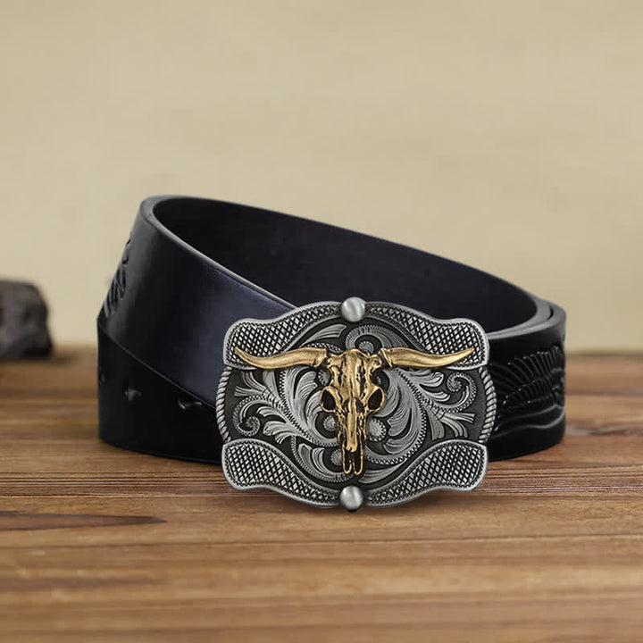 Cintura in pelle fai da te con fibbia a forma di toro Texas Longhorn da uomo