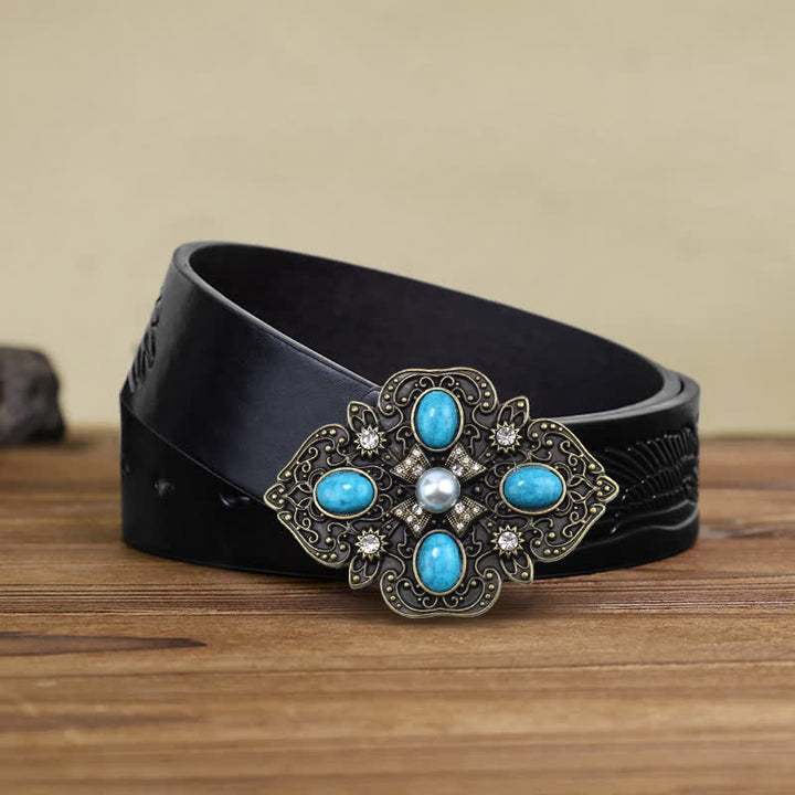 Cintura in pelle con fibbia decorativa turchese fai da te da uomo