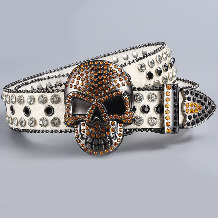 Cintura in pelle con perline e strass punk death ghost
