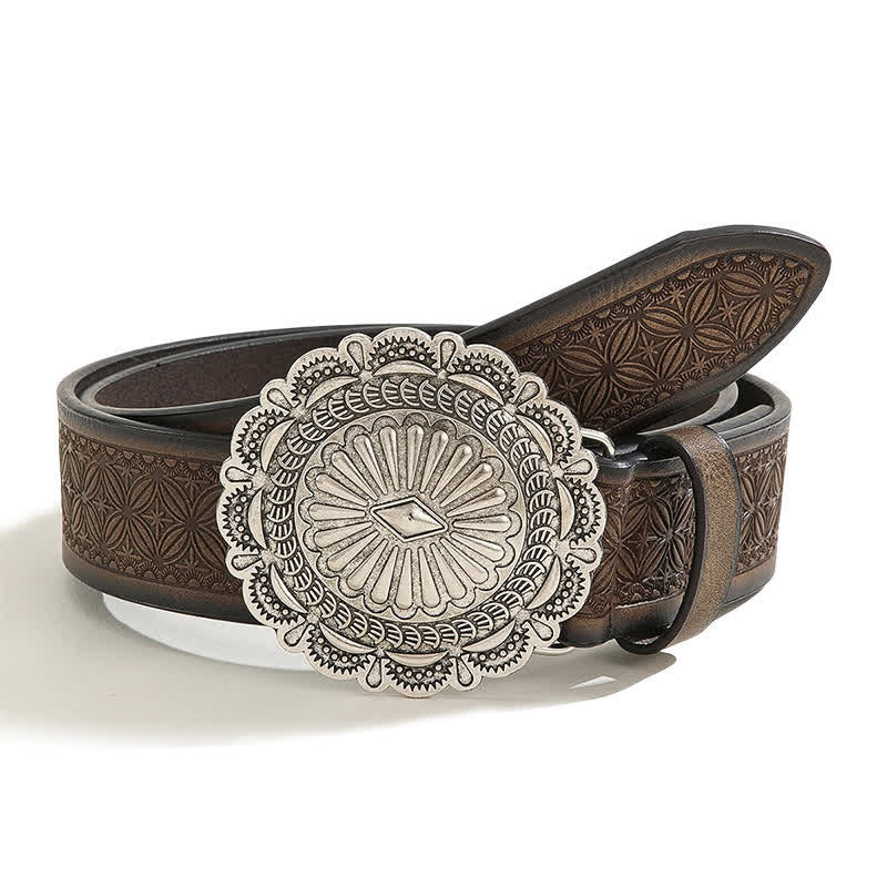 Cintura in pelle goffrata con fibbia Concho intagliata in stile western