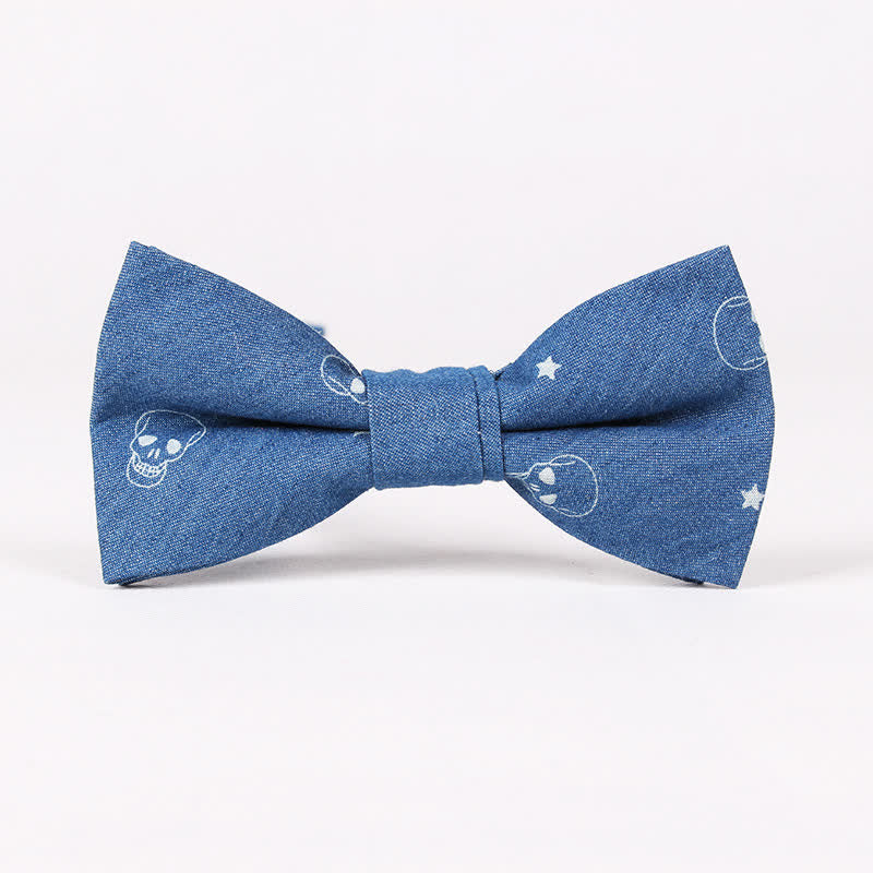 Papillon da uomo in cotone con stampa a teschio e spina di pesce blu in stile britannico