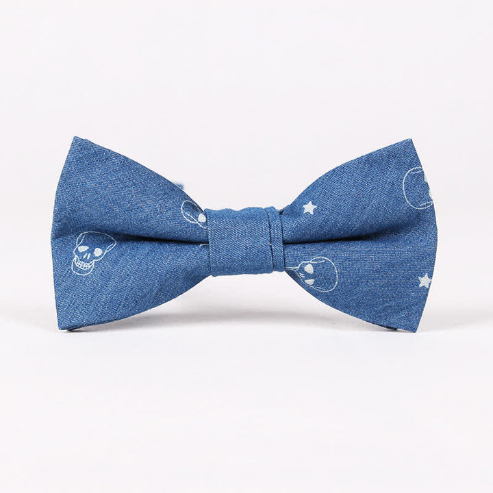 Papillon da uomo in cotone con stampa a teschio e spina di pesce blu in stile britannico