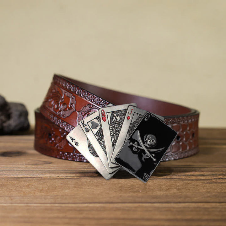 Cintura in pelle con fibbia a filo da poker con teschio pirata fai da te da uomo