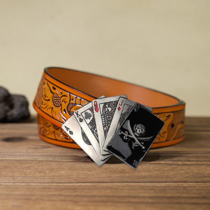 Cintura in pelle con fibbia a filo da poker con teschio pirata fai da te da uomo