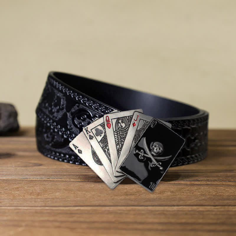 Cintura in pelle con fibbia a filo da poker con teschio pirata fai da te da uomo