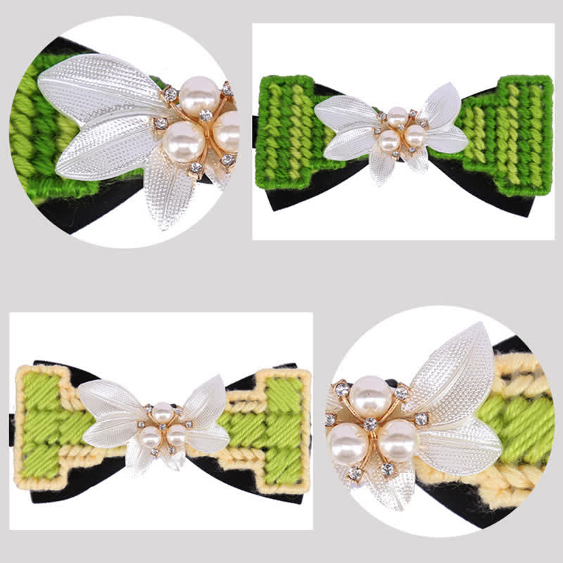 Papillon da uomo in lana intrecciata con perle e fiori di pietra