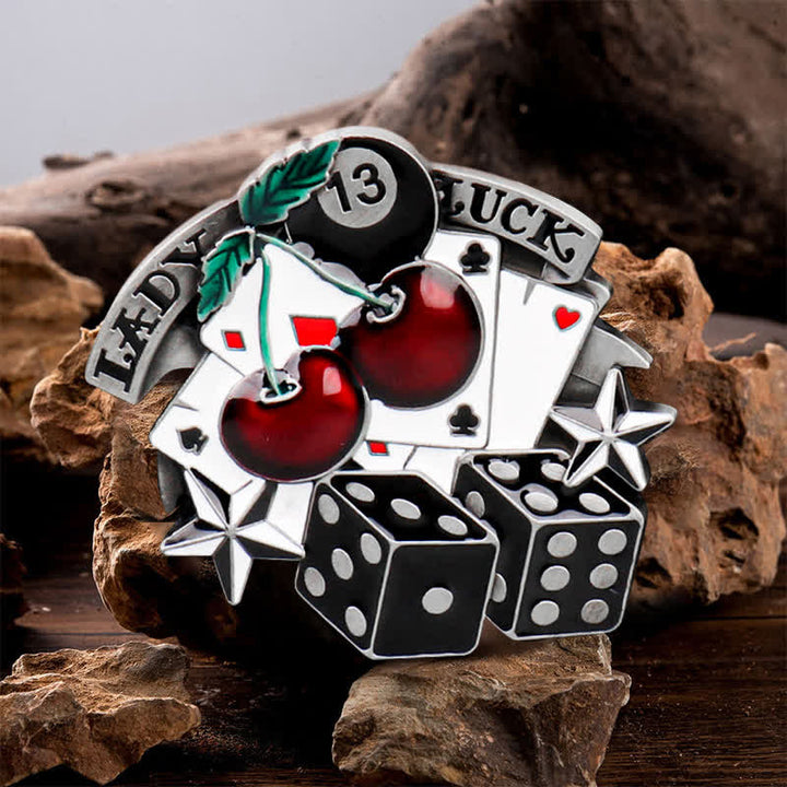 Cintura in pelle con fibbia a forma di dado da poker in ciliegio fai da te da uomo