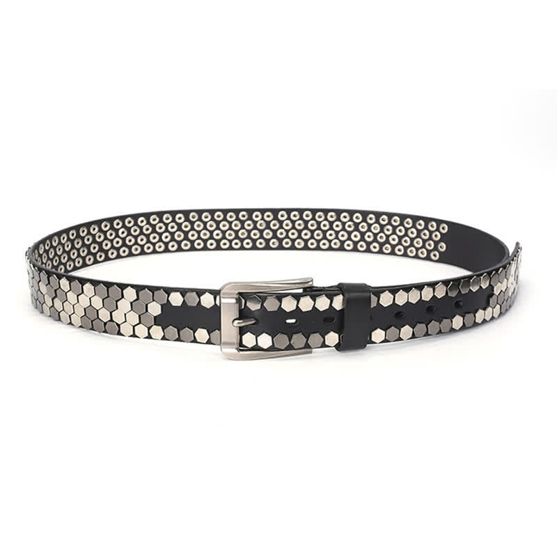Cintura unisex in pelle con borchie esagonali