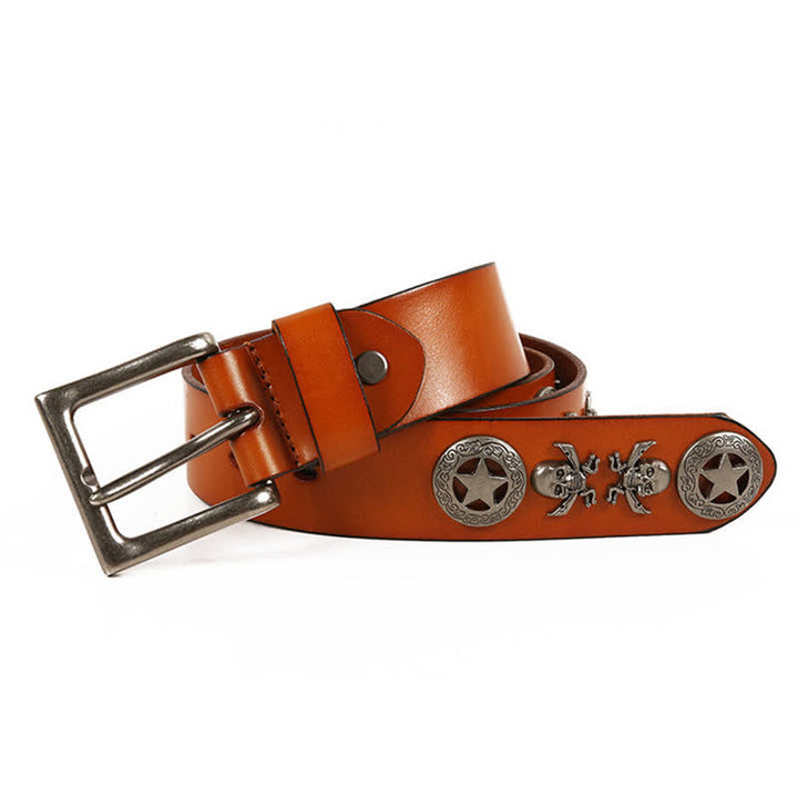 Cintura in pelle unisex con teschio e stella in stile punk
