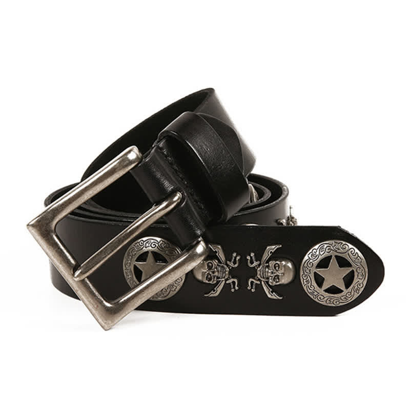 Cintura in pelle unisex con teschio e stella in stile punk