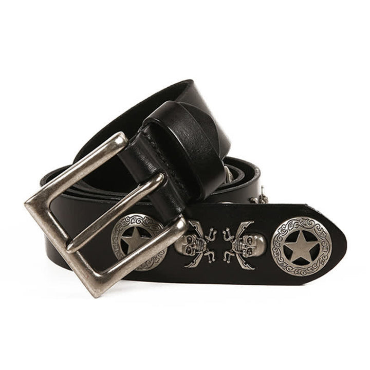 Cintura in pelle unisex con teschio e stella in stile punk