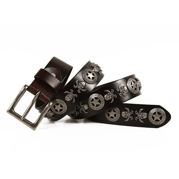 Cintura in pelle unisex con teschio e stella in stile punk