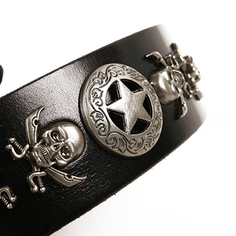 Cintura in pelle unisex con teschio e stella in stile punk