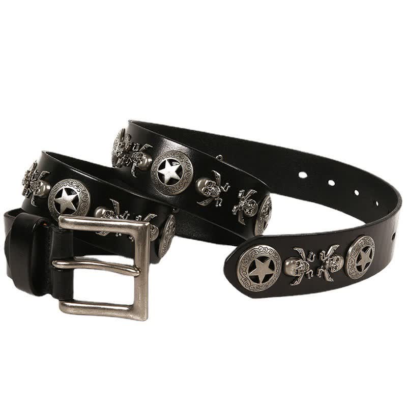 Cintura in pelle unisex con teschio e stella in stile punk