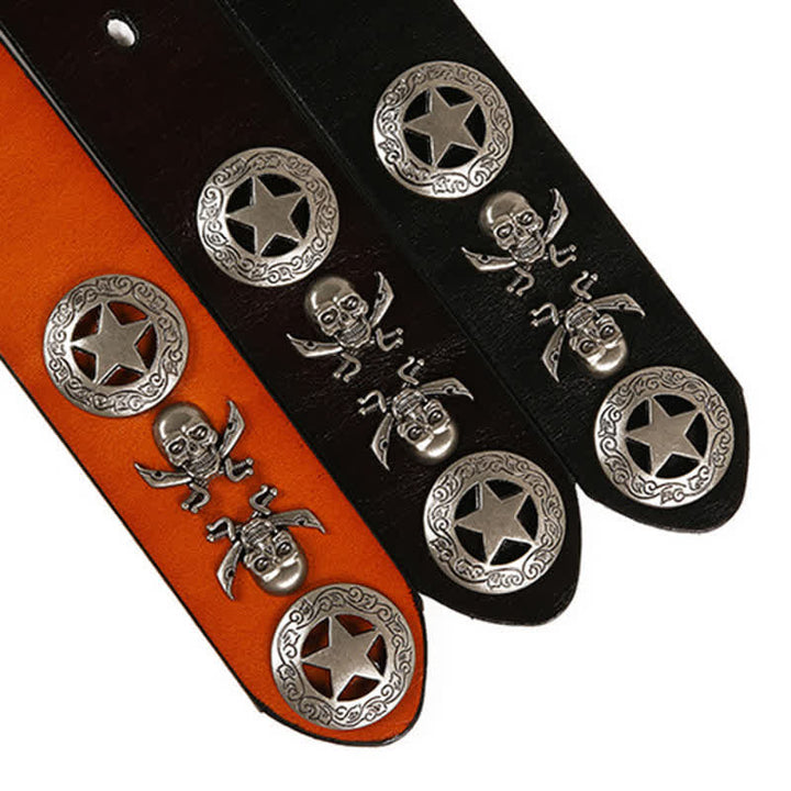 Cintura in pelle unisex con teschio e stella in stile punk