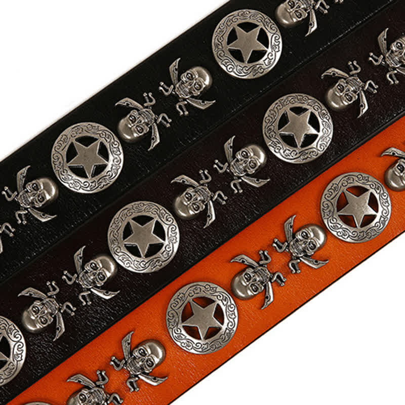 Cintura in pelle unisex con teschio e stella in stile punk