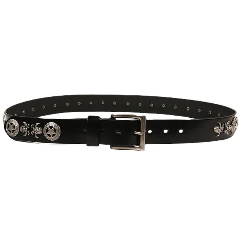 Cintura in pelle unisex con teschio e stella in stile punk