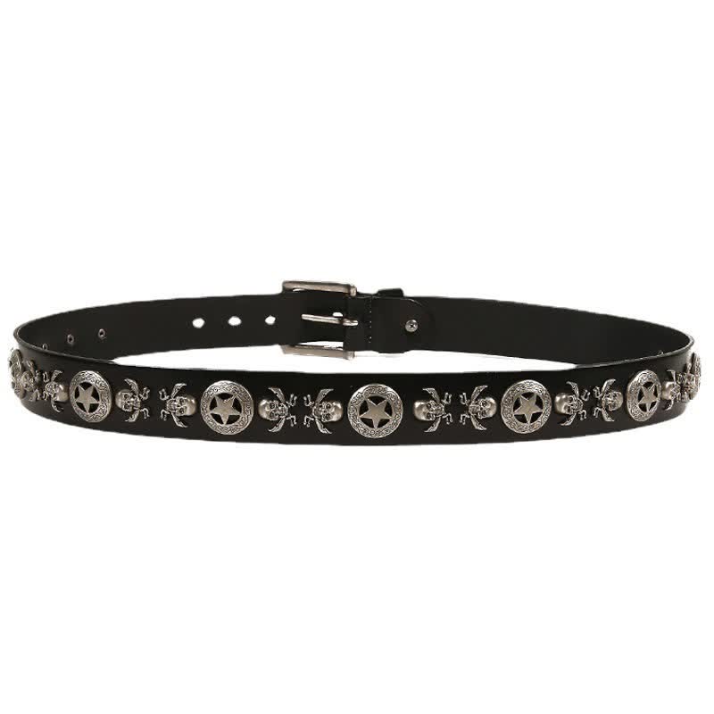 Cintura in pelle unisex con teschio e stella in stile punk
