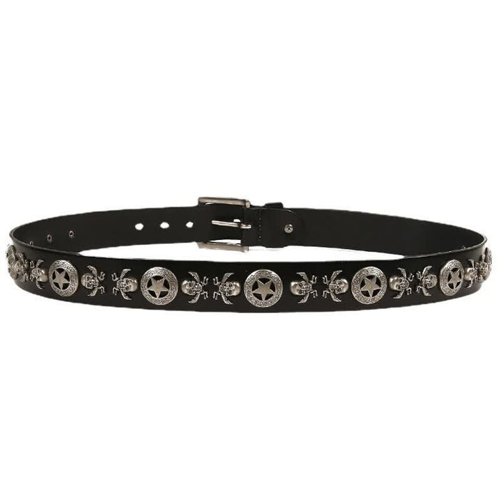 Cintura in pelle unisex con teschio e stella in stile punk