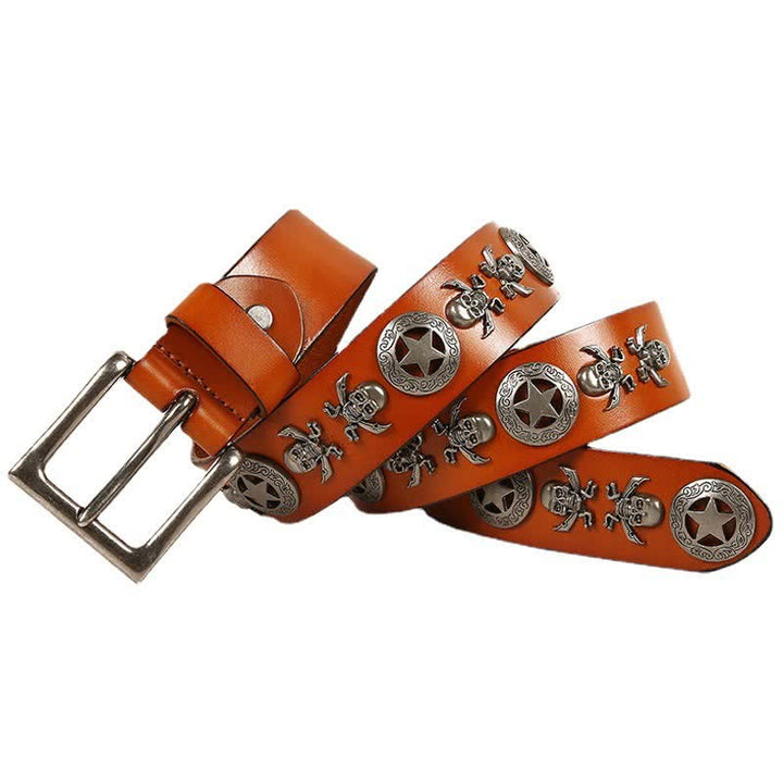 Cintura in pelle unisex con teschio e stella in stile punk