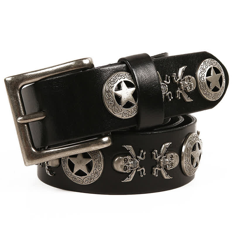 Cintura in pelle unisex con teschio e stella in stile punk