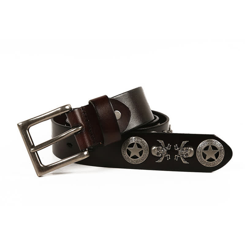 Cintura in pelle unisex con teschio e stella in stile punk