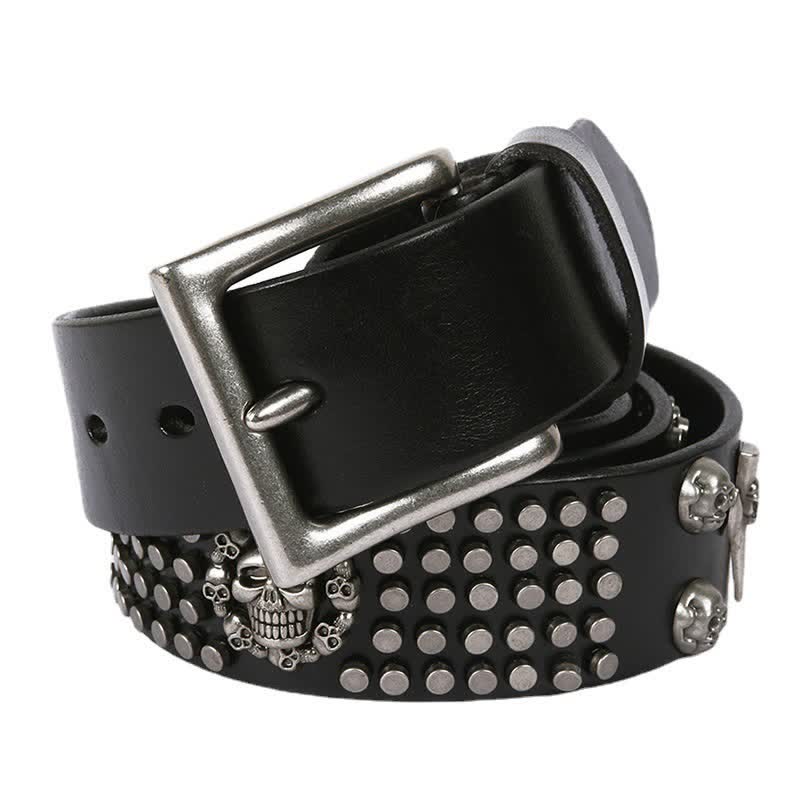 Cintura unisex in pelle con borchie a croce e teschio