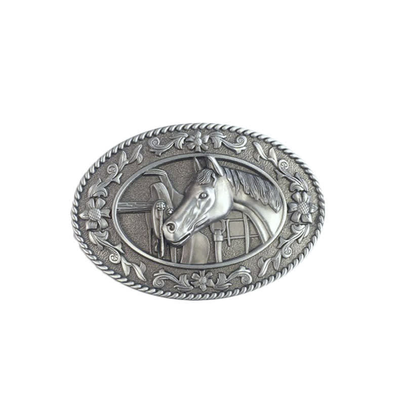 Cintura in pelle con fibbia smaltata a forma di testa di cavallo fai da te da uomo