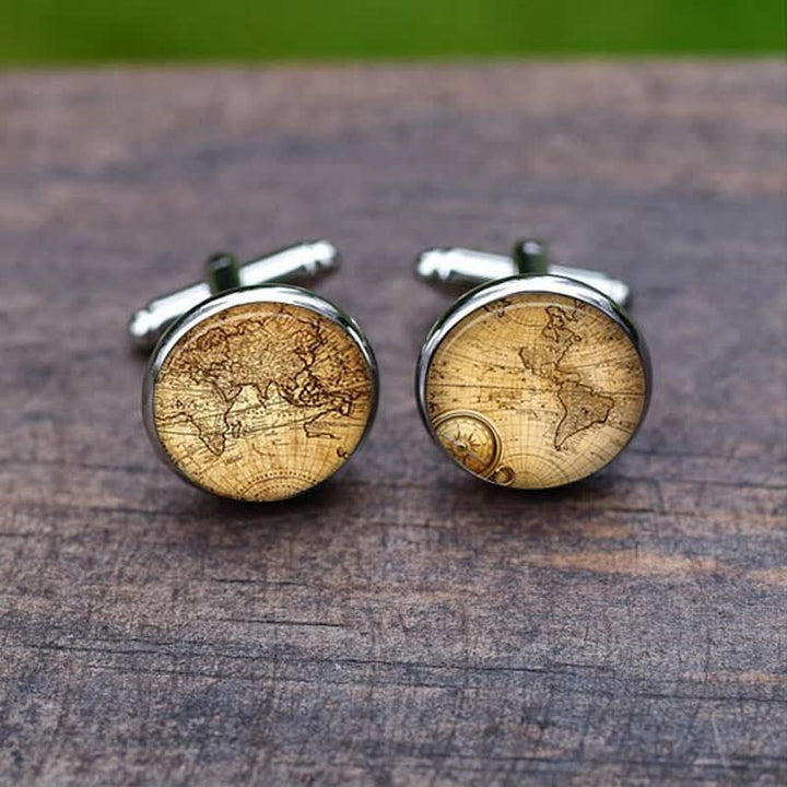 Gemelli da uomo con mappa delle città del mondo vintage