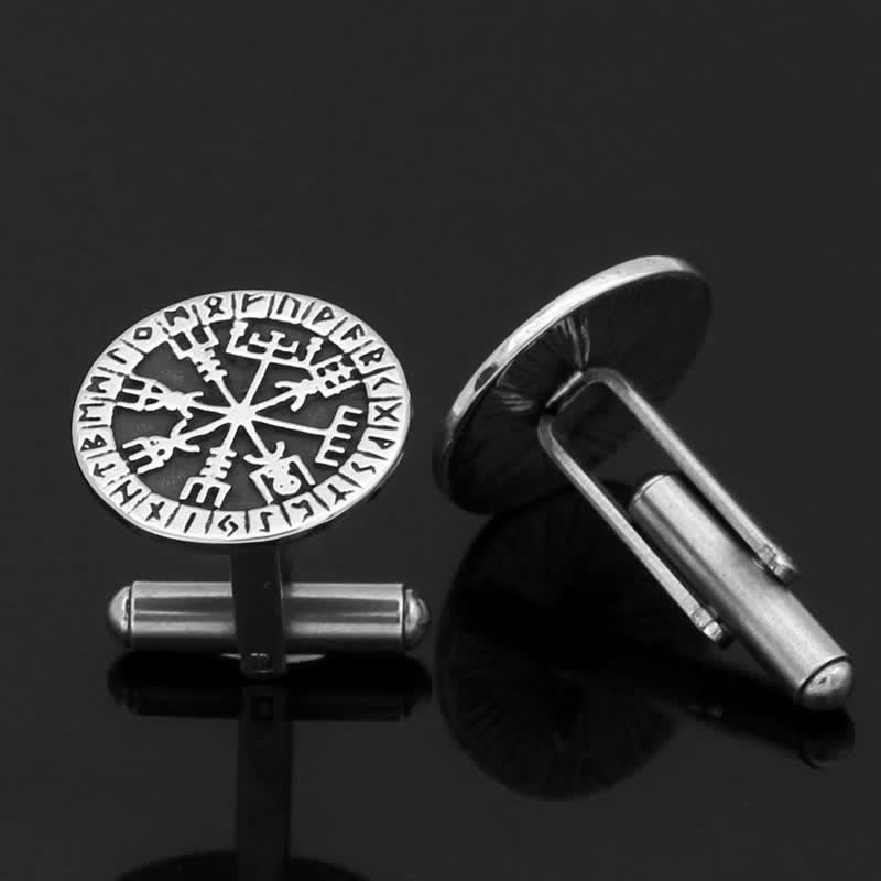 Gemelli da uomo con bussola vichinga e runa Vegvisir