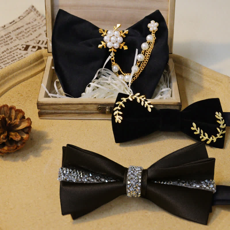 Set di papillon in velluto nero con strass scintillanti