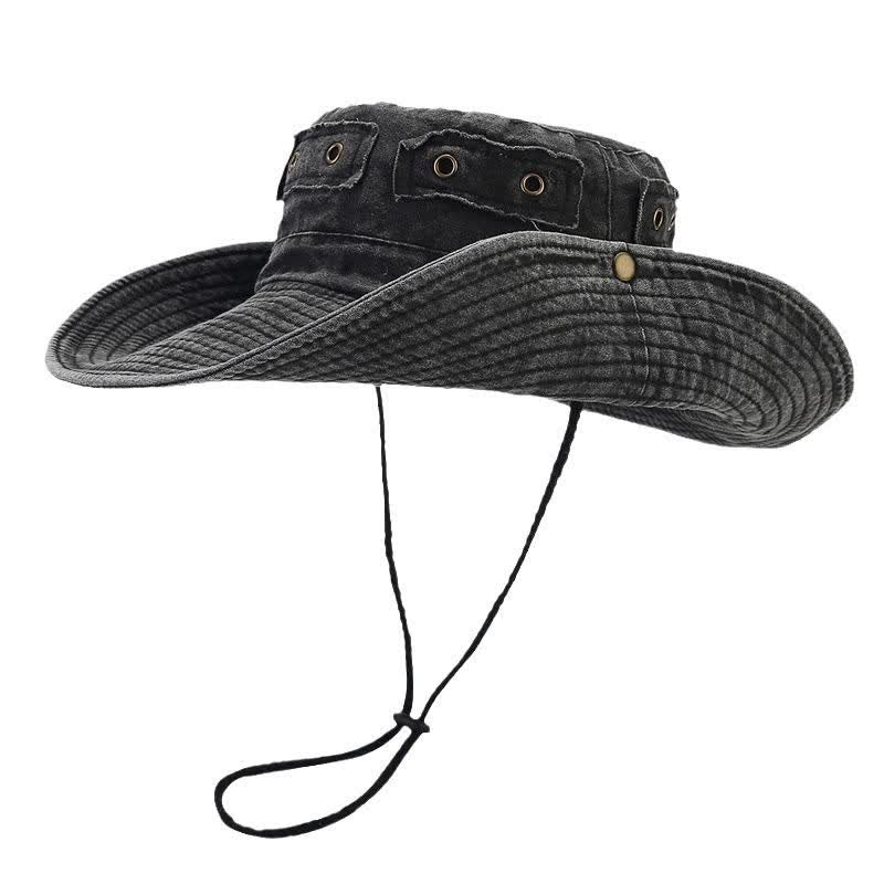 Cappello da pescatore unisex con toppa in denim e protezione solare