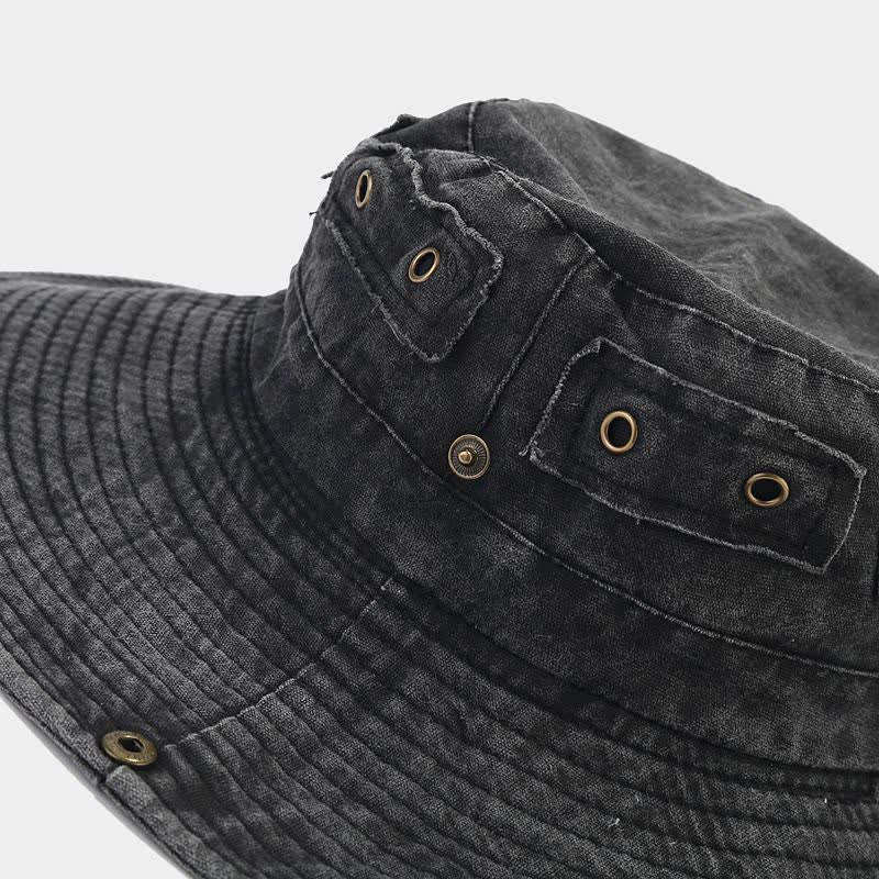 Cappello da pescatore unisex con toppa in denim e protezione solare