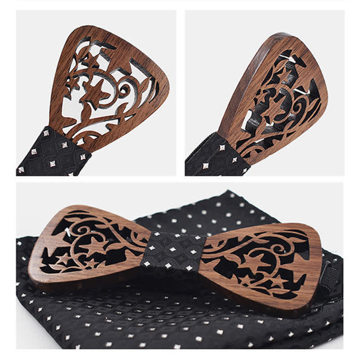 Set di 3 papillon in legno con stella cava creativa da uomo