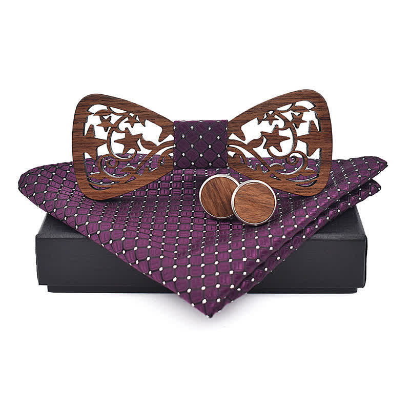 Set di 3 papillon in legno con stella cava creativa da uomo