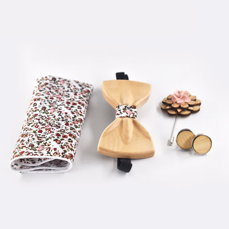 Set di 4 papillon in legno con design 3D alla moda da uomo