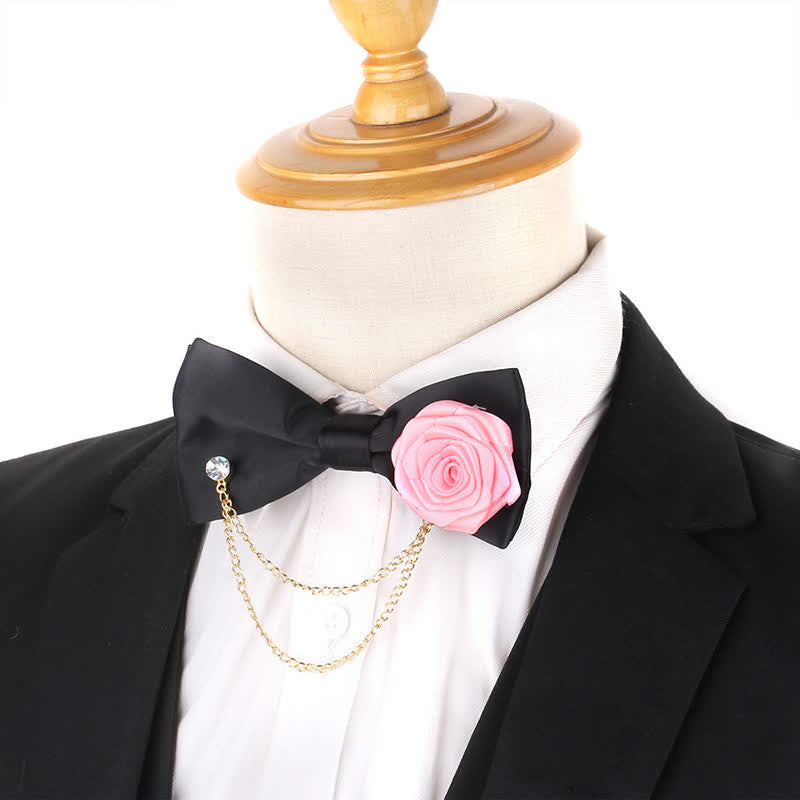Papillon elegante da uomo con decorazione a catena dorata e rosa