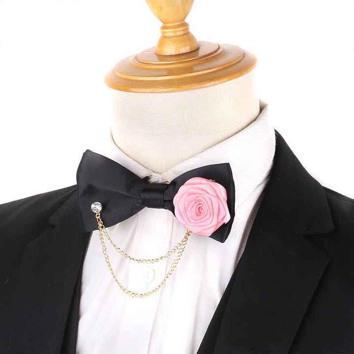 Papillon elegante da uomo con decorazione a catena dorata e rosa