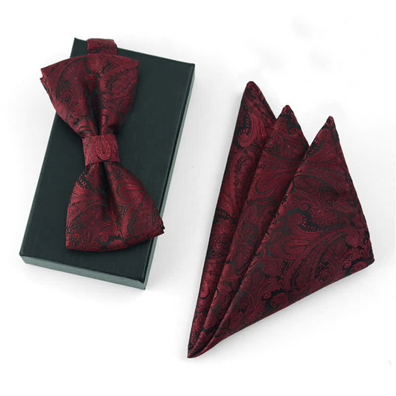 Set di 3 fazzoletti da uomo con papillon bordeaux