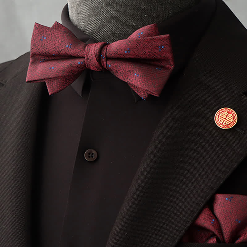 Set di 2 fazzoletti con papillon e motivo floreale bordeaux da uomo
