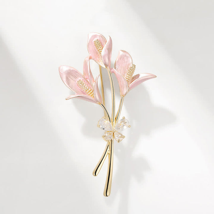 Spilla da donna con fiore di giglio rosa e zircone smaltato