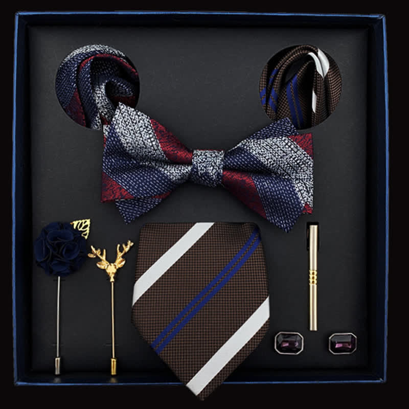 8 pezzi papillon da uomo di lusso blu navy caffè strisce rosse scatola regalo