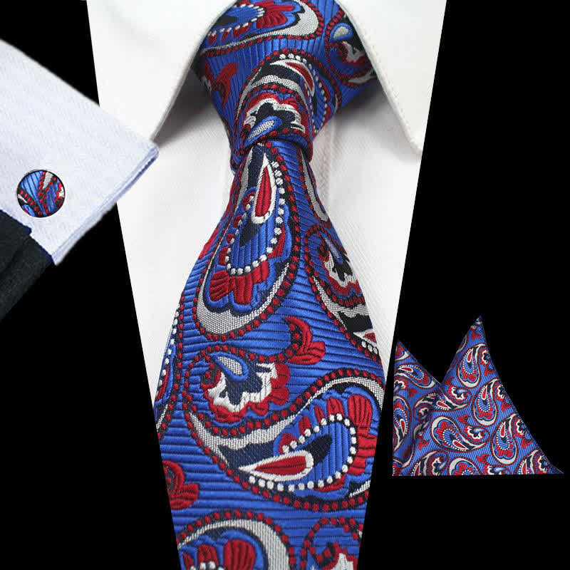 Set di 3 cravatte da uomo con motivo Paisley blu royal e rosso