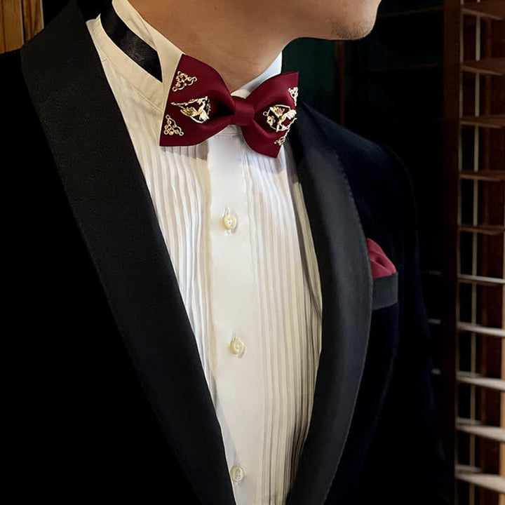 1 pezzo di papillon con decorazioni floreali e uccelli in metallo dorato da uomo